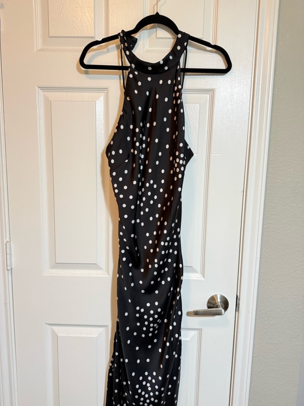 bebe Black and White Polka Dot Halter Maxi Dress